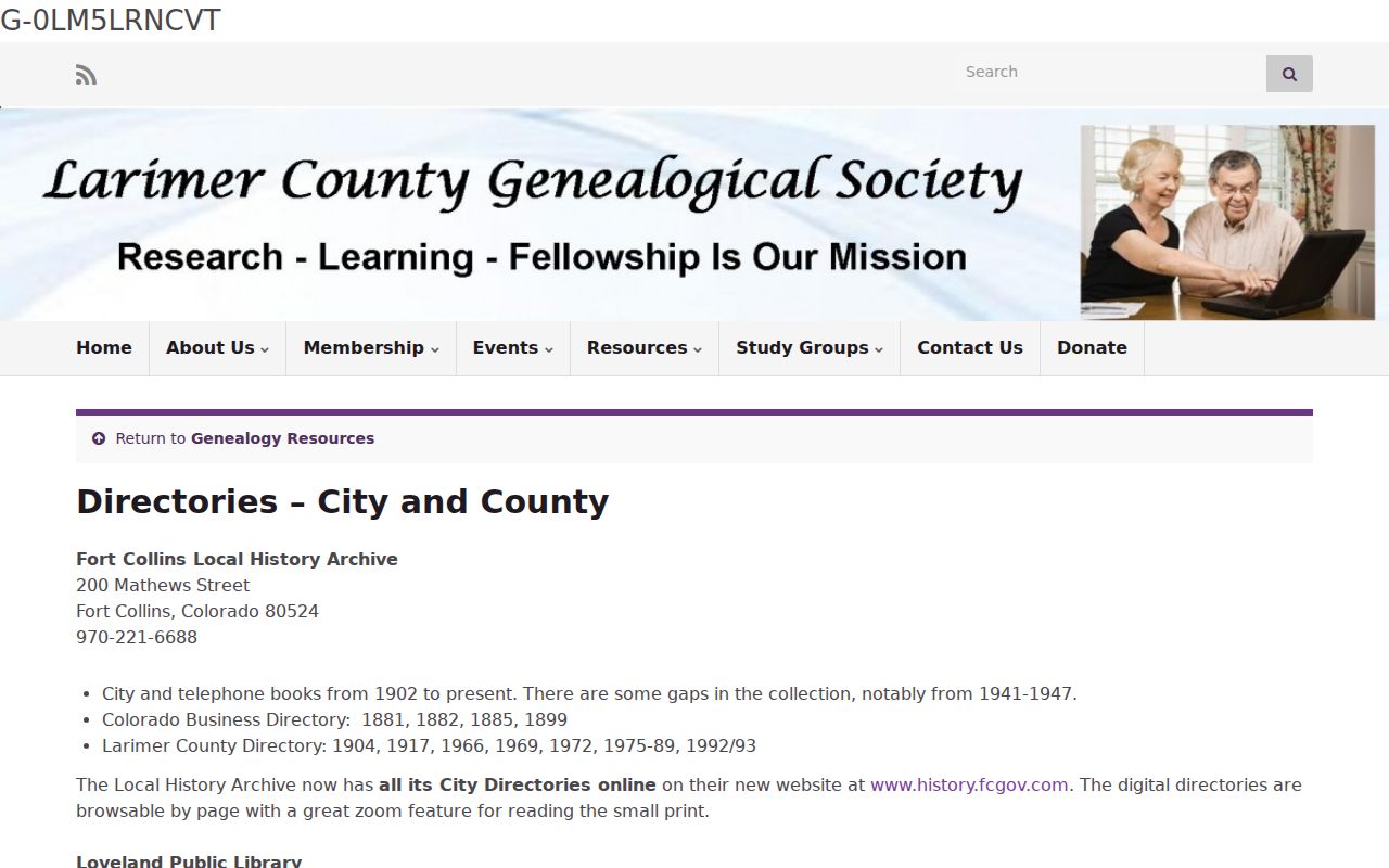 Larimer County city directory Genealogical Society holdings