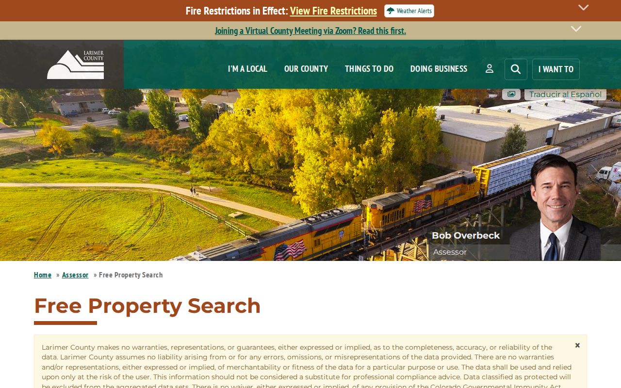 Larimer County ZIP code directory: Assessor property search interface